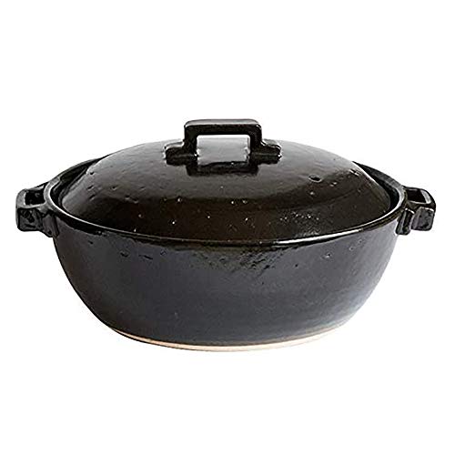 Japanese Clay Pot Donabe, 2000ml, for 3 - 4 People, Square Handle, Black