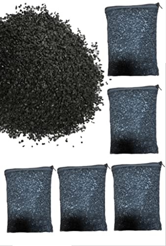 Wave-point 5 lbs Premium Granulated Activated Carbon Charcoal with 5 Filter Media Bags (Free) for Aquarium Fish Tanks Koi Pond Canister Filter Reef Filters