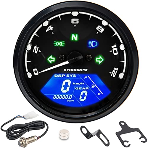 GDDGHS Digital Speedometer for Motorcycle, 0011 Digital Gauge Motorcycle Speedometer with Multi-Function Indicator Light Display, LCD Display, Waterproof