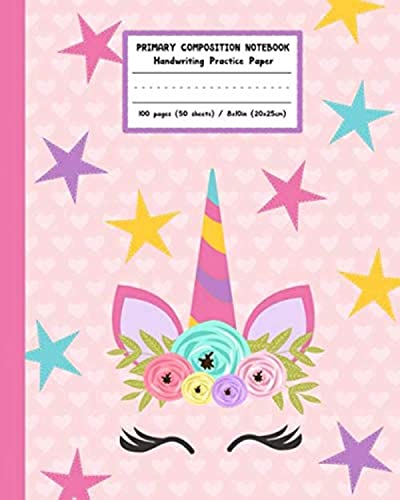 Primary Composition Notebook Handwriting Practice Paper: Adorable Boho Flowers Unicorn with Blank Writing Sheets for Kindergarten to 2nd Grade Elementary Students