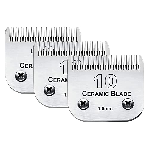 3 Pack 10 Blade Dog Grooming Clipper Replacement Blades Compatible with Andis/Wahl / Oster Dog Clippers,Detachable Ceramic Blade & Stainless Steel Blade,Size-10, 1/16-Inch Cut Length (64315)