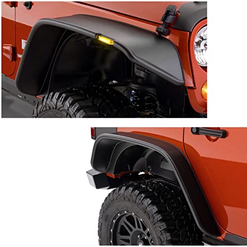 Bushwacker Jeep Flat Style Front & Rear Fender Flares | 4-Piece Set, Black, Textured Finish | 10918-07 | Fits 2007-2018 Jeep Wrangler JK Unlimited 4-Door