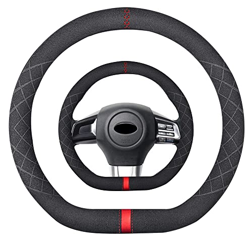 K LAKEY Suede D Shape Steering Wheel Cover,Compatible with Subaru WRX Alcantara Leather Sport Non-Slip Wheel Cover Car Interior Accessories 15 inch for Man and Women