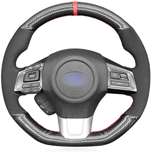 Loncky Auto Custom Fit OEM Black Genuine Leather Steering Wheel Cover for Subaru WRX STI 2015 2016 2017 2018 2019 2020 2021 / Subaru Levorg 2015-2019 Interior Accessories