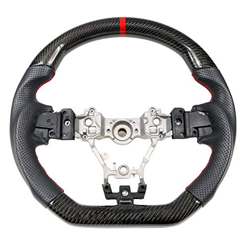 IKON MOTORSPORTS Steering Wheel Compatible With 2015-2021 Subaru WRX & STI w/Breathable Anti-Slip Cover CF + Perforated Leather + Red Stitching + Red Ring