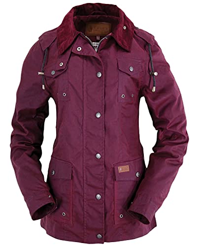 Outback Trading Women's 2184 Jill-A-Roo Waterproof Cotton Oilskin Jacket with Removable Hood, Berry, Medium