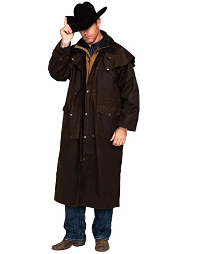 Outback Trading Men's 2056 Stockman Waterproof Breathable Extra-Long Cotton Oilskin Duster Coat, Bronze, X-Large