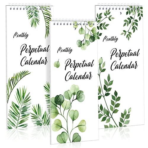 3Pads Perpetual Calendar 5 x 10'' Greenery Monthly and Daily Wall Hanging Organizer Spiral Birthday Reminder Book Yearly Birthday Calendars for New Year Gifts Important Dates Anniversaries 12 Sheets
