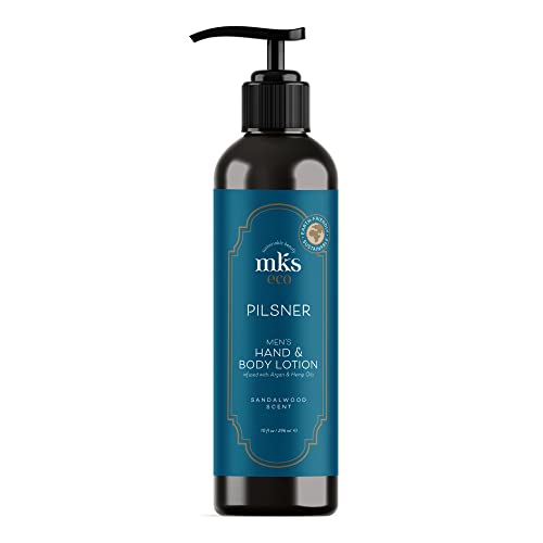 MKS eco for Men Pilsner Hand & Body Lotion, Sandalwood Scent - 10 oz - Hydrate, Smooth & Protect Skin - With Hemp Seed Oil & Argan Oil - Vegan, Cruelty Free