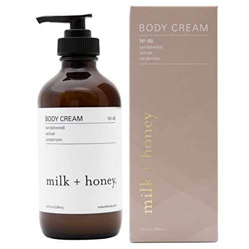 milk + honey Rich Body Cream No. 46, with Sandalwood, Vetiver, and Cardamom, Body Cream for Women and Men, Ultra-Nourishing Moisturizing Lotion, 8 oz.