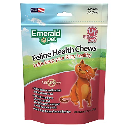 Emerald Pet Feline Health Chews UT Support  Natural Grain Free Urinary Tract Health Cat Chews  Cat Urinary Supplements with Cranberry, Chicory Root, and Dandelion Leaf Extract  Made in USA, 2.5 oz
