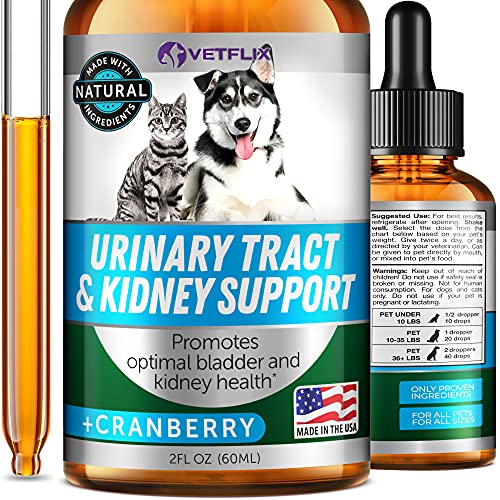 Vetflix Cranberry Dog & Cat UTI Treatment - Best UTI for Pets - Made in USA - Dog & Cat Kidney Support - Cat Bladder Drops - Pet Immune Health Supplement - Marshmallow, Dandelion Root, Pumpkin Seed