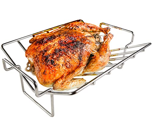 Stainless Steel V Rack for Roasting Turkey, Poultry Roaster Rack for Smoking and Grilling - Multi-use BBQ Rib Rack for Big Green Egg - Easy to Clean, Non-Toxic, Dishwasher Safe, 13.7x10x4.7Inch