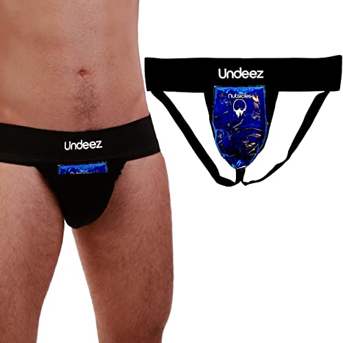 Undeez Vasectomy Jockstrap Underwear - With 2-Custom Fit Ice Packs and Snug Jockstrap For Testicular Support & Pain Relief (as1, alpha, m, regular, regular) Black