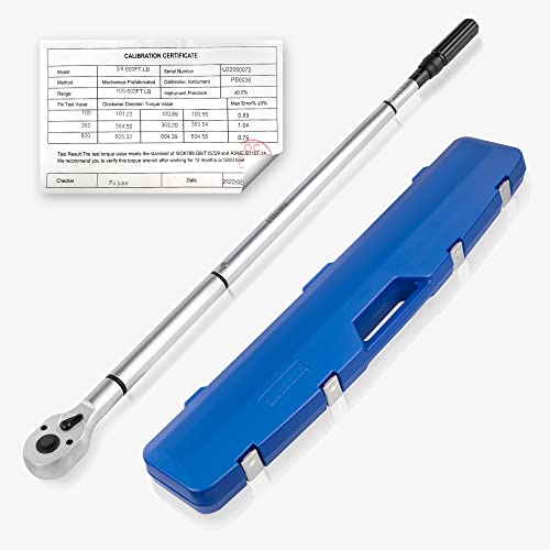 UYECOVE 3/4-Inch Drive Click Torque Wrench, Dual-Direction Click Professional Torque Wrench 100-600FT.LB/135-815N.M, Dual Range Scales Graduated in FT.LB and N.M
