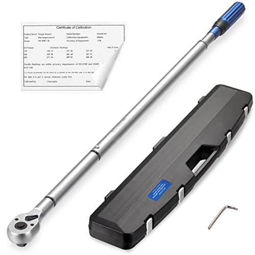 BULLTOOLS 3/4-Inch Drive Click Torque Wrench, 48-tooth High Accuracy Torque Wrench Set with a Hex Key 100-600ft.lb / 135-815Nm