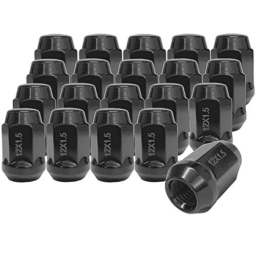 NPAUTO Black Wheel Lug Nuts 12x1.5 Bulge Acorn Conical Seat - 19mm Hex Replacement for Honda Accord Civic CR-V, Ford Escape Focus Fusion, Compass, Patriot, Dodge Grand Caravan, Pack of 20