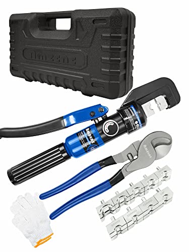 AMZCNC Hydraulic Crimping Tool and Cable Cutter Hydraulic Cable Lug Crimper 8 US TON 12 AWG to 00 (2/0) Electrical Terminal Cable Wire Tool Kit with 9 Die