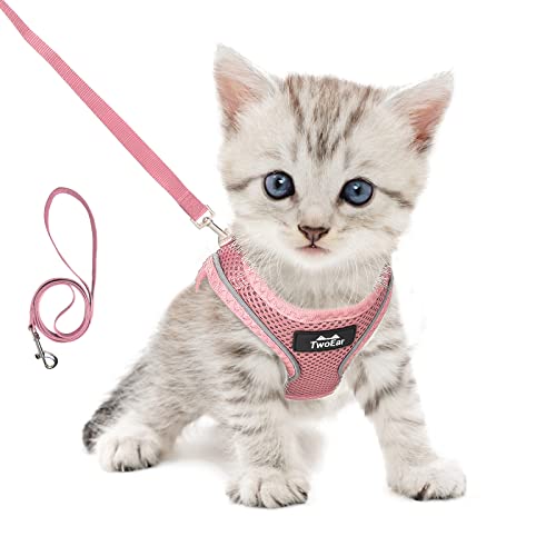 TwoEar Cat Harness Escape Proof, Soft Dog Vest Harness Adjustable, Breathable Mesh Step-in Puppy Walking Jacket Reflective Easy Control for Extral Small Pets for Outdoor Walking(XXXS, Pink)