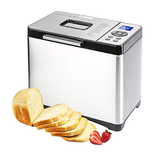 Secura Bread Maker Machine 2.2lb Stainless Steel Toaster Makers 650W Multi-Use Programmable 19 Menu Settings for Home Bakery (Silver)