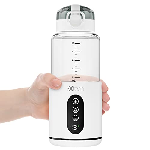 IXTECH Portable Water Warmer for Baby Formula, Milk Warmer for Travel, 10 oz,Electric Warming with Adjustable Temperature Control, Leak-Resistant Spout, Rechargeable and Wireless