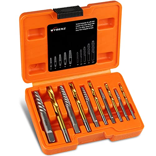 10Pcs Screw Extractor and Left Hand Drill Bits Set, Bolt Remover Reverse Cobalt HSS Steel Drill Bit for Remove Stripped Screws and Broken Bolts