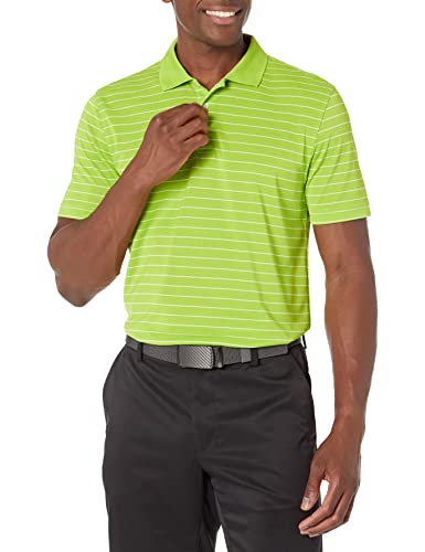 Amazon Essentials Men's Slim-Fit Quick-Dry Golf Polo Shirt, Lime Green, Stripe, Large