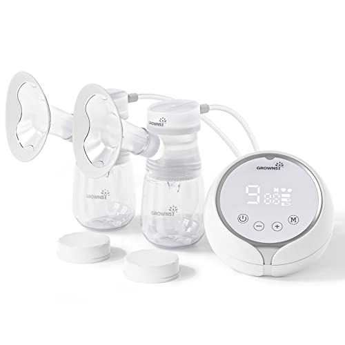 GROWNSY Breast Pump, Double Electric Breast Pump, Pain Free Strong Suction Power Breast Pumps, Portable Anti-Backflow, Ultra Quiet with LED Display, 2 Modes & 9 Levels - 27mm