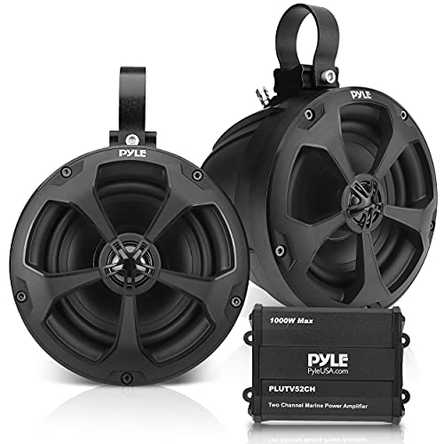 Pyle Waterproof Off-Road Speakers with Amplifier - 5.25 Inch 1000W 2-Channel Outdoor Marine Waketower, Full Range for ATV UTV Quad Jeep Boat - Pyle PLUTV52CH