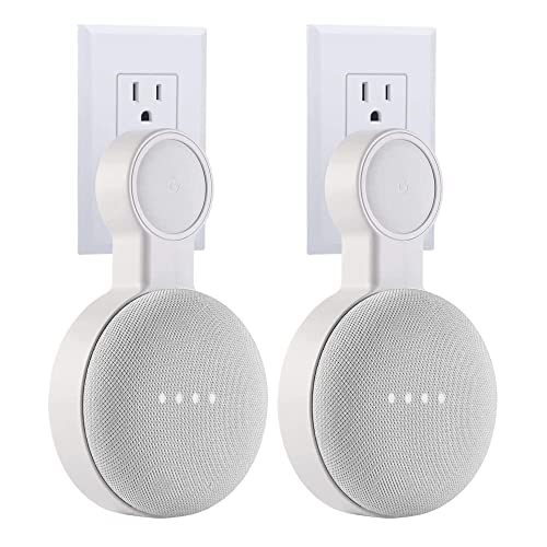 Sintron 2X Outlet Wall Mount Holder for Google Nest Mini and Google Home Mini, A Space-Saving Accessories with Cord Management for Google Smart Speakers 1st Gen. and 2nd Gen, No Messy Wires or Screws