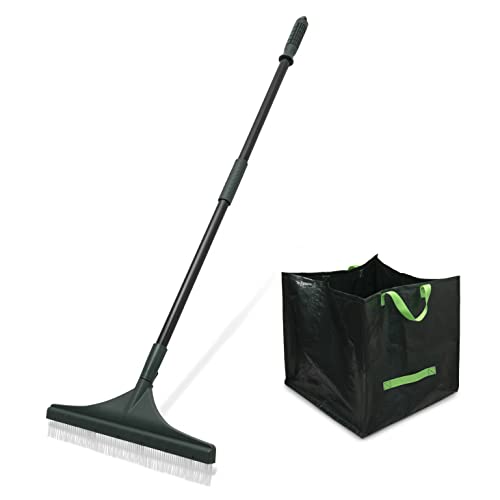 LONE RIDGE Artificial Turf Rake for Synthetic Lawn, Fake Grass, Yard Maintenance, Pet Hair Removal - Telescopic Handle - Complete with Gardening Bag