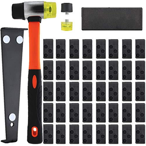 Laminate Wood Flooring Installation Kit with Solid Tapping Block, Long & Wider Pull Bar, 40 Spacers, Double-Faced Mallet & 2 Replacement Mallet Head for Domestic & Professional Flooring Installation