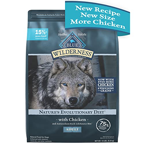 Blue Buffalo Wilderness High Protein Natural Adult Dry Dog Food Plus Wholesome Grains, Chicken 13 lb Bag