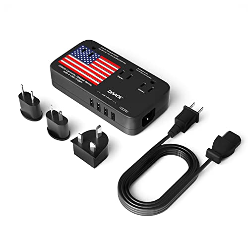 DoAce X11 2200W Voltage Converter, 220V to 110V Converter for Hair Dryer Straightener Curling Iron, 10A Travel Power Adapter with 4-Port USB and US UK AU EU Plugs for Cell Phone Camera Tablet Laptop