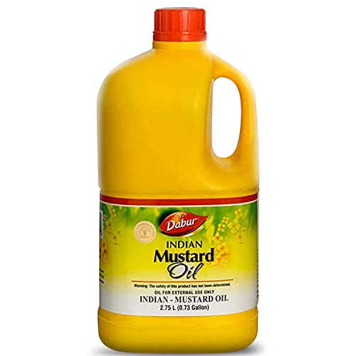 Dabur Kachi Ghani Mustard Oil - Oil for Skin and Hair Care, Cold-Pressed Oil Body Massage, Therapeutic-Grade Mustard Oil, Natural Oil from Mustard Seeds, Unrefined Mustard Oil (2750 ml)