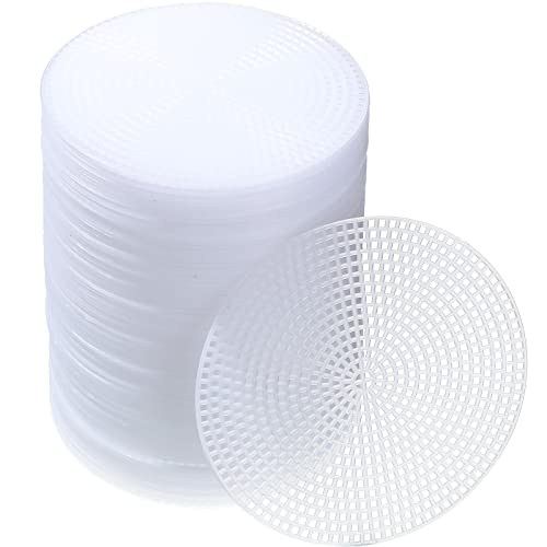 7 Count Circle Plastic Canvas Mesh Sheets Plastic Canvas White Needlepoint Blank Canvas Plastic Mesh Mat for Needlework Crochet Supplies Embroidery Yarn Crafting Knit (4.5 Inch)