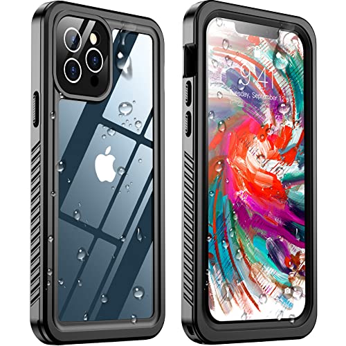 Temdan for iPhone 12 Pro Case Waterproof,Built-in 9H Tempered Glass Screen Protector [IP68 Underwater][Military-Grade Protection][Dustproof][Real 360] Full Body Shockproof Phone Case-Black/Clear