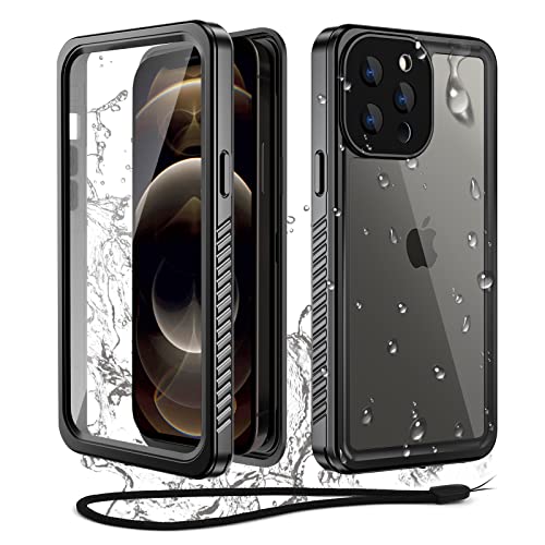 WIFORT iPhone 12 Pro Waterproof Case Built-in Screen Protector Water Resistant Cover Protective Drop Protection Hard, Shockproof Full Body Defender Tough Military Grade - 6.1" Black