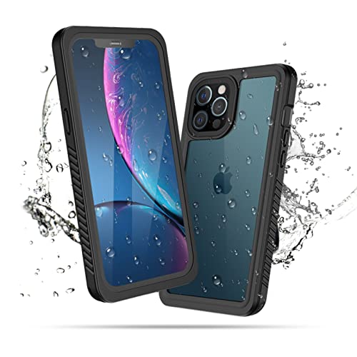 MixMart Waterproof Case for iPhone 12 Pro Built-in Screen Protector Full Boby Protection Anti-Scratch Shockproof Dustproof IP68 Waterproof Phone Case for iPhone 12 Pro 6.1inch Clear Black