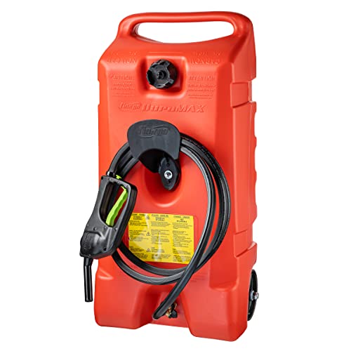 Scepter Flo N' Go Duramax 14 Gallon Portable Diesel Gas Fuel Tank Container Caddy with LE Fluid Transfer Siphon Pump and 10-Foot Long Hose, Red