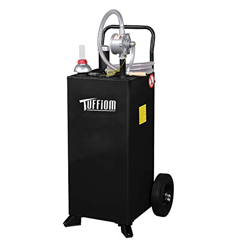 TUFFIOM 30 Gallon Gas Caddy w/Wheels, Fuel Transfer Tank Gasoline Diesel Can Reversible Rotary Hand Siphon Pump, Portable Fuel Storage Tank For Automobile ATV Car Mower Tractor Boat Motorcycle(Black)