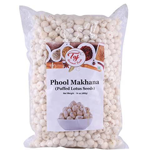 TAJ Uncooked Phool Makhana, Fox Nut, Popped Lotus Seed, (14-Ounce)