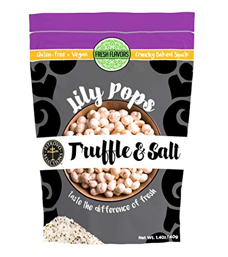 Fresh Flavors LILY POPS (popped water lily seeds) Gluten-free, vegan, baked, nutritious, crunchy gourmet snacks. Made in the U.S. Pack of 5. (TRUFFLE & SALT)