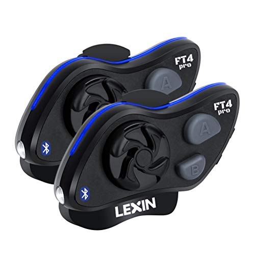 LEXIN 2pcs LX-FT4 Pro 4-Way Motorcycle Bluetooth Headset Featuring Integrated Headlamp with SoS Mode, Amazing Audio, Helmet Intercom Communication System with Type-C Quick Charge for Snowmobile/ATV