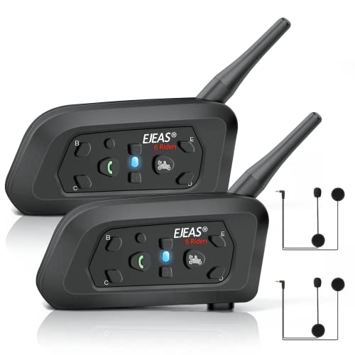 EJEAS Motorcycle Helmet Bluetooth Headset V6 Pro, 2-Way 1200M Motorbike Helmet Intercom Communication System for Ski/ATV/Dirt Motorbike/Off Road for Full-face Helmet Flip-up Helmets(2 Pack)