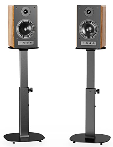 WALI Universal Speaker Stands, Surround Sound Speaker Stands for Satellite & Bookshelf Speakers Up to 22lbs, Height Adjustable with Built-in Cable Management, 1 Pair (SFS001), Black