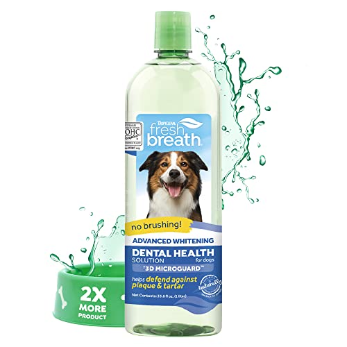 TropiClean Fresh Breath Dog Dental Water Additive - Dog Breath Freshener For Advanced Whitening, 33.8 Ounce