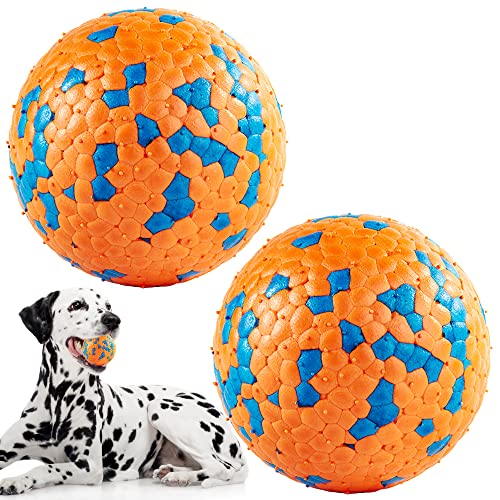 FUSOTO 2PCS Interactive Dog Balls, Dog Toys for Boredom and Stimulating, Dog Toys for Aggressive Chewers, Safer for Dog's Mouths, for Large Medium Small Puppy, Training Catch & Fetch, Water-Floating