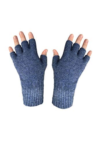 Genuine Merino Wool and Possumdown Fingerless Gloves for Men and Women | UNISEX (Blue, Large)