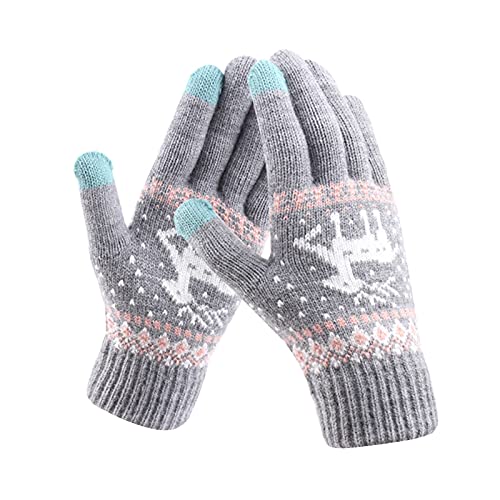 Aniywn Women's and Men's Winter Touch Screen Gloves Warm Knit Fingers Texting Elastic Thermal Gloves Anti-Slip Gray